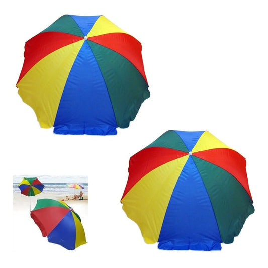 Pack X2 Quitasol Grande Sombrilla De Playa Verano 150 Cm Multicolor