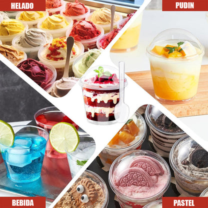 Pack X50 Vasos Acrilico Para Postre Con Tapa Pocillos 210ml Transparentes