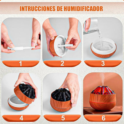 Humidificador Y Difusor De Aromas Con Luz De Llama Led Para Ambiente Cálido Marrón Claro