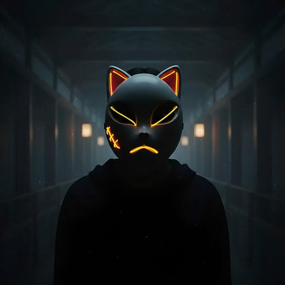 Mascara De Gato Kimetsu No Yaiba Con Luces Mascara Halloween Amarillo Demon Slayer