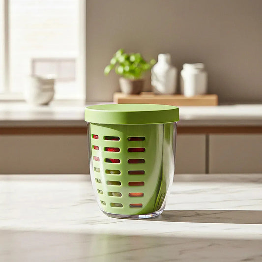 Porta Frutas Keep De Plástico Verde Con Tenedor Para Ensaladas