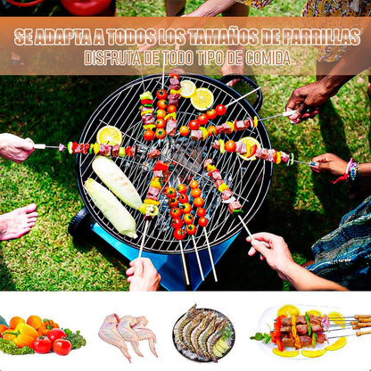 Pinchos Para Asar Brochetas Acero Set 10 Pinchos De Madera