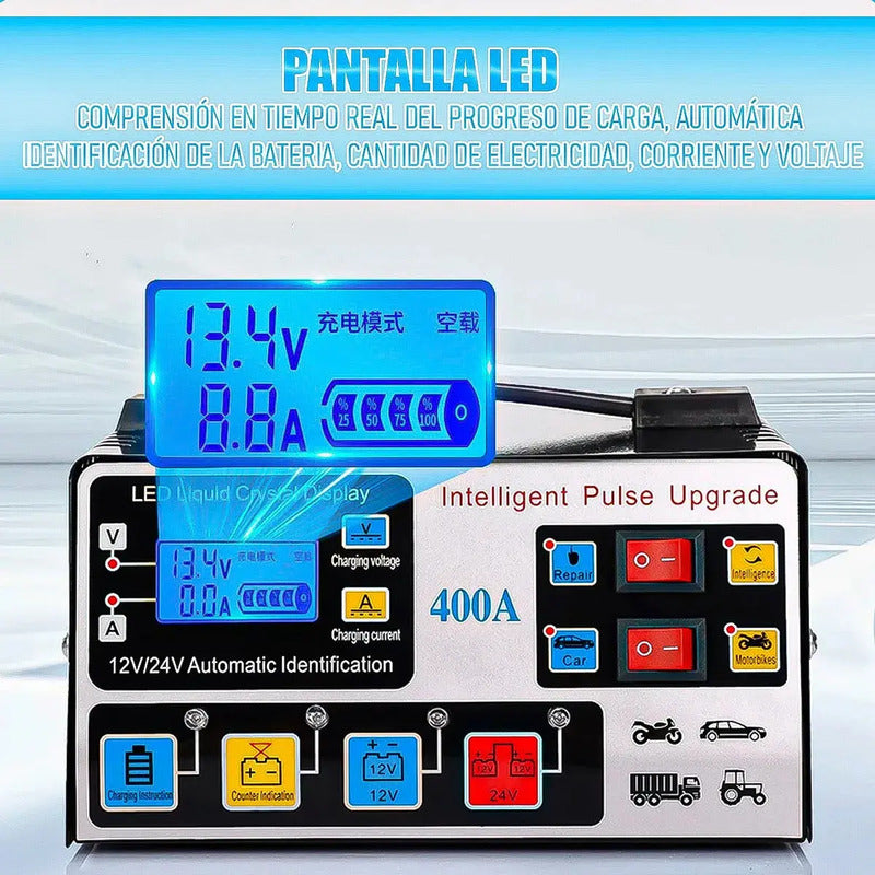 Cargador De Baterías Para Auto Y Moto 12v/24v Okshop