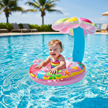 Flotador Inflable Para Niños Sombrilla Piscina Bebes Flotado Rosa