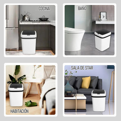 Basurero Con Sensor Basurero Automatico Papelera Inteligente Basurero Cocina Plastico Manual Okshop Cubo De Basura Inteligente Papelero Basurero Automático Papelera De Sensor Automatico Blanco