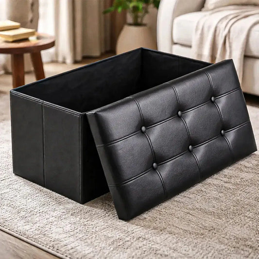 Banqueta Baúl Plegable Organizador Okshop De Piel Sintética Negro