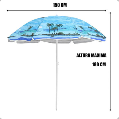 Quitasol Grande Sombrilla De Playa Verano Paraguas 150 Cm Paraguas Colores Poliester Unisex Paraguas Plegable Aluminio... Verde/azul/palmera
