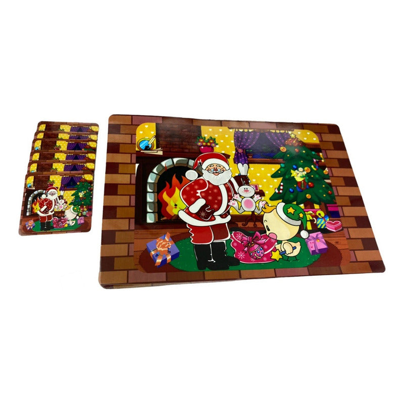 Set 12 Piezas Individuales Mesa Navideños Platos Y Vaso Navi