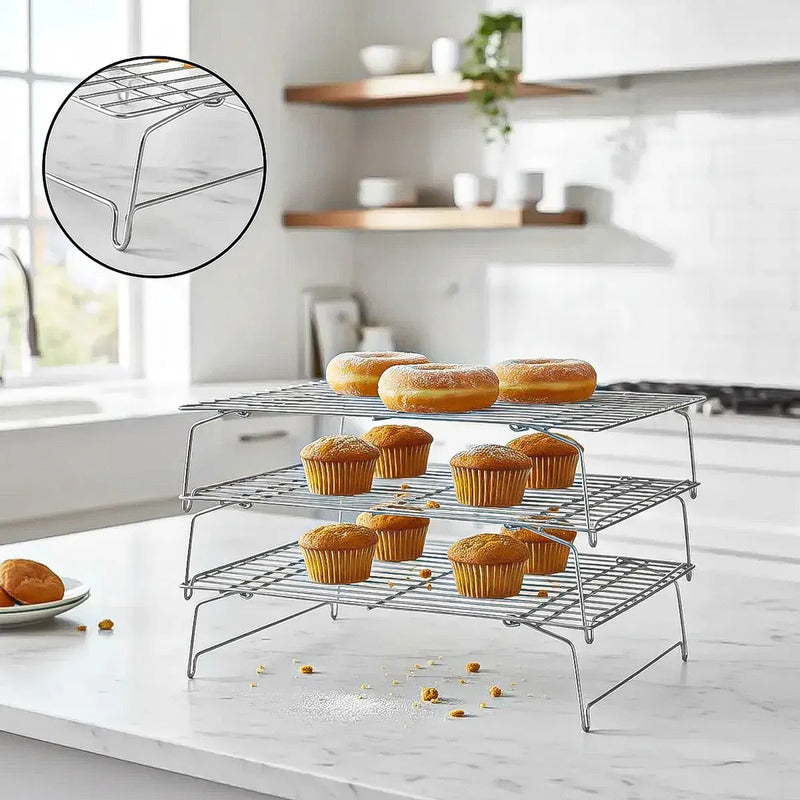 Rejilla Para Enfriar Galletas Okshop De Teflón, Con 3 Niveles Y Antiaherente Gris