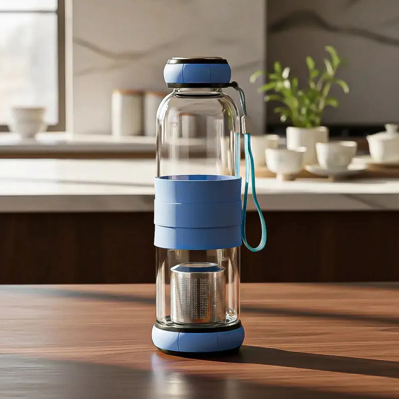 Botella Infusora De Té Okshop Azul De Vidrio