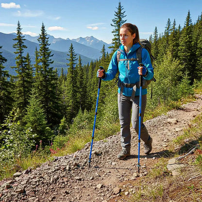 Bastón De Trekking Arcashopping De Aluminio Plegable Con Sistema Anti-shock Azul