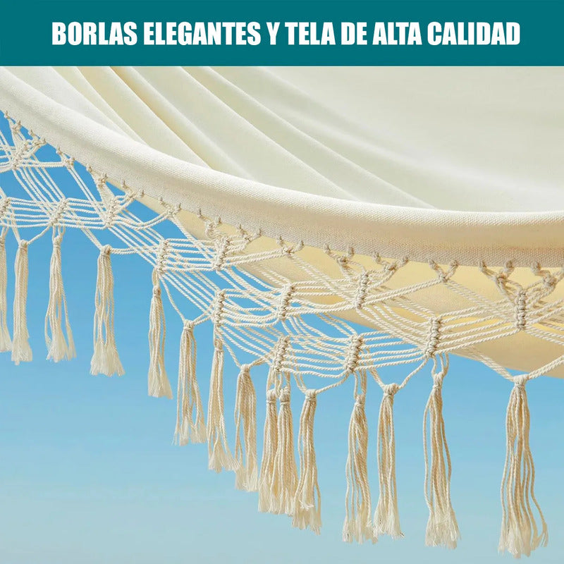 Hamaca Colgante Okshop Algodón Diseño Borlas 2.5m X 80cm Beige