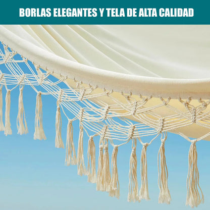 Hamaca Colgante Okshop Algodón Diseño Borlas 2.5m X 80cm Beige