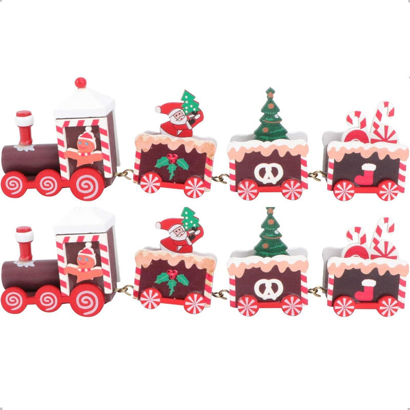 Pack X2 Tren Madera Adornos Navideños Decoración Hogar Navid