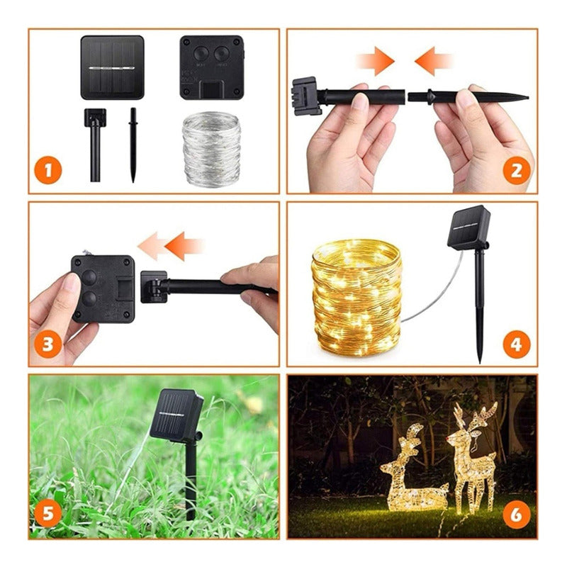 Guirnalda Solar 100 Led Luces Hada Solares Navidad 10 Metros
