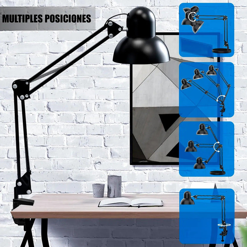 Lamparas De Velador Lampara Escritorio Flexible Ajustable Lamparas De Escritorio Incandescente E27 Flexibles Metal Lampara Estudio Led Mesa Aluminio Halogena 40w Negra Okshop