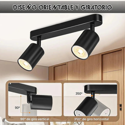 Lampara Led Techo Foco De Techo Gu10 Lámpara Techo Giratorio Negro Okshop Foco Spot Doble Techo Orientable 2 Luces Gu10 Foco Dirigible Doble De Techo Gu10 Lámpara De Techo 2 Luces Lampara Pared Okshop