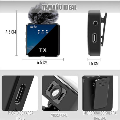 Micrófono Inalámbrico Dual Micrófono Lavalier Inalámbrico Negro