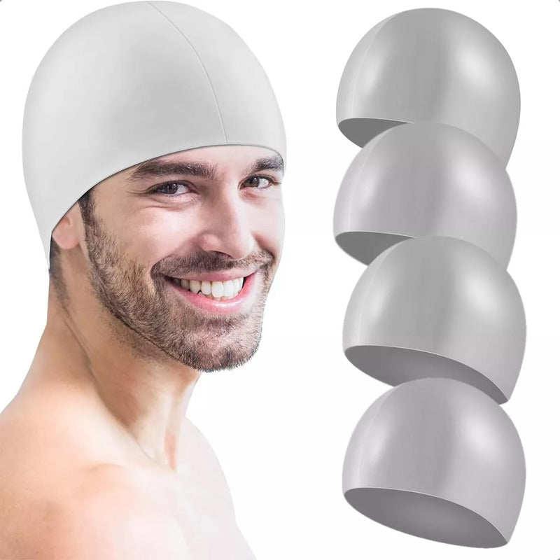 Pack De 4 Gorros De Natación De Silicona Grises Para Adultos Okshop Gris Liso Talle Único