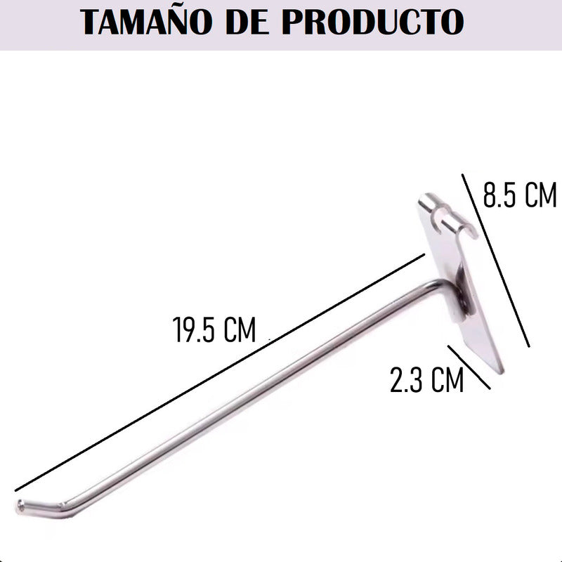 Pack X20 Ganchos Exhibidores Gancheras Panel Ranurado 20 Cm Metal