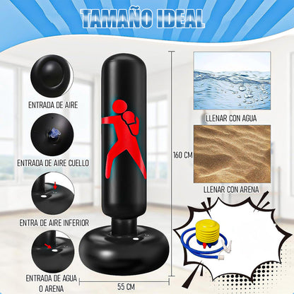 Saco Boxeo Inflable Saco Boxeo 160cm Saco De Arena Inflable Negro