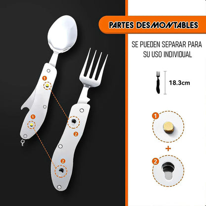 Set Cubiertos Camping 5 En 1 Cubierto Camping Multiuso Plega Negro