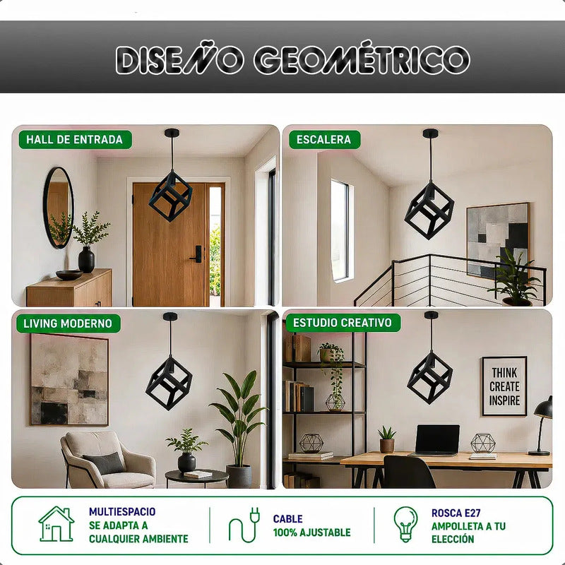 Lámpara Colgante Vintage Cuadrada Negra Para Techo Okshop Negro