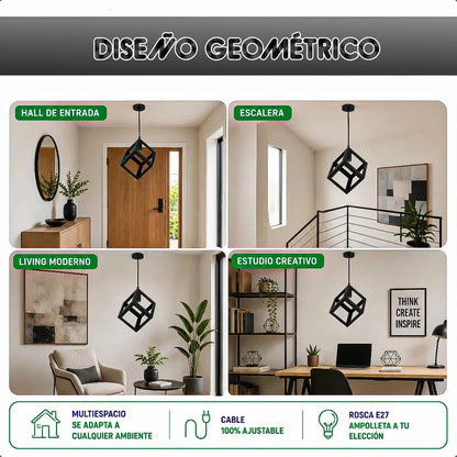 Lámpara Colgante Vintage Cuadrada Negra Para Techo Okshop Negro