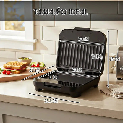 Sandwichera Eléctrica Asador Okshop Con Superficie Antiadherente De 750w Para 2 Sándwiches Negro