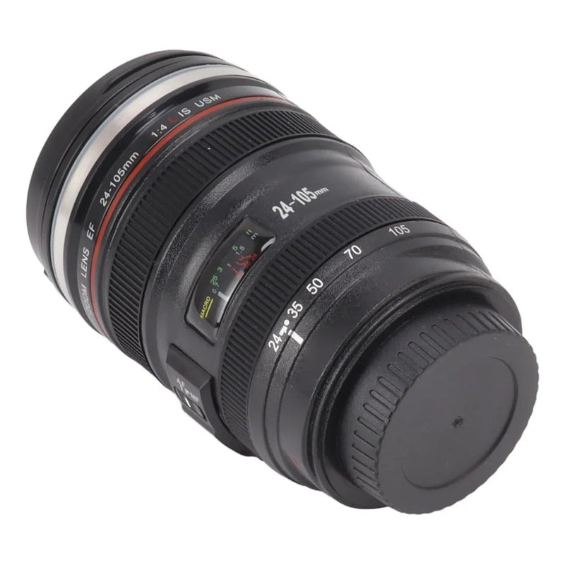 Taza Térmica Lente Cámara De Acero Inoxidable Con Tapa 350ml Negro