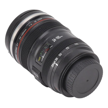 Taza Térmica Lente Cámara De Acero Inoxidable Con Tapa 350ml Negro