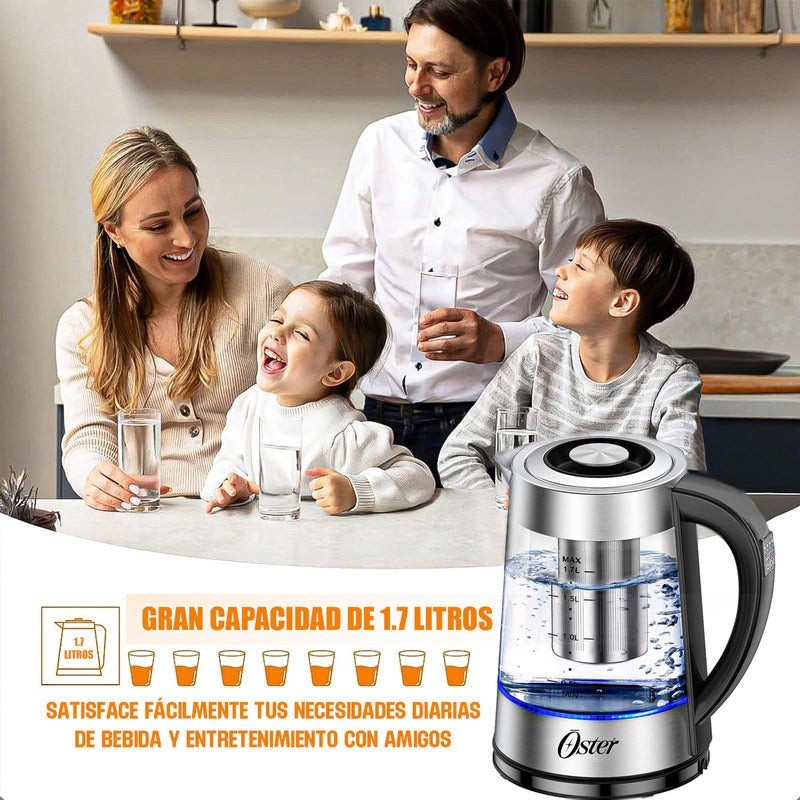 Hervidor Eléctrico Oster De Vidrio Y Acero Inoxidable Con Infusor Y Control De Temperatura 1.7 L Gris