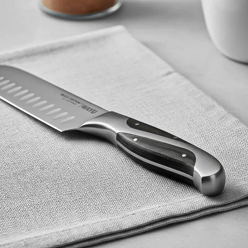 Cuchillo Santoku Black Arcashopping De Acero Inoxidable Y Mango De Acacia