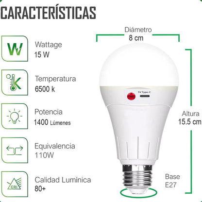 Ampolleta Recargable Ampolleta E27 Ampolleta Emergencia 15w Blanco