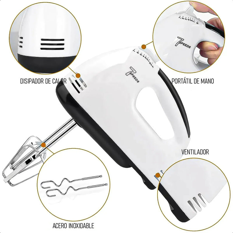 Batidora De Mano Eléctrica Okshop Con 7 Velocidades Y 260 W Para Amasar Y Batir Blanco
