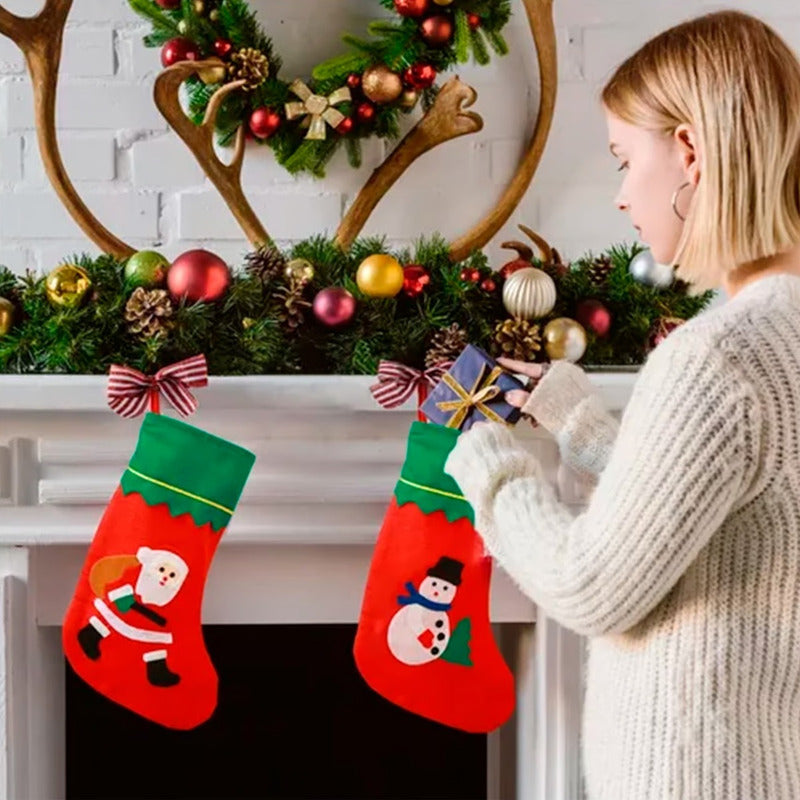 Pack De 6 Botas Navideñas Rojas De Tela Para Adornos Rojo