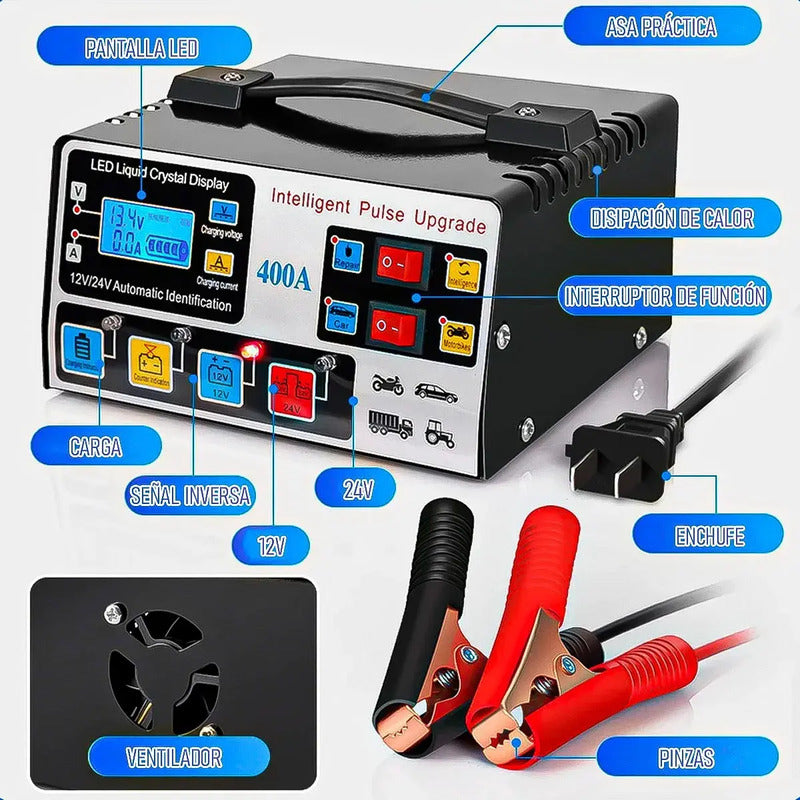 Cargador De Baterías Para Auto Y Moto 12v/24v Okshop