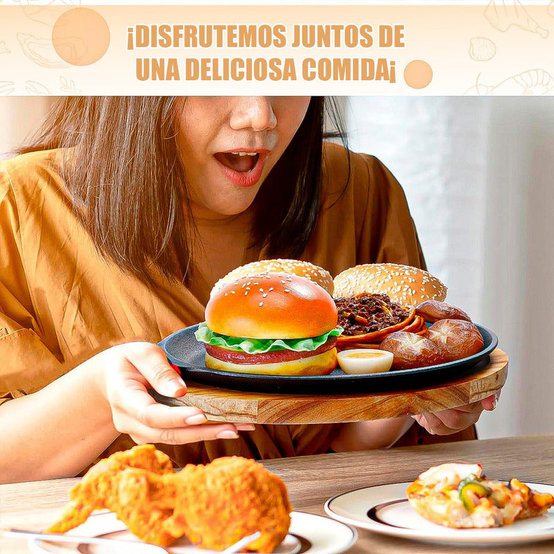 Sarten Iron Cast Plato Hierro Fundido Plato De Fajita Wayu Negro