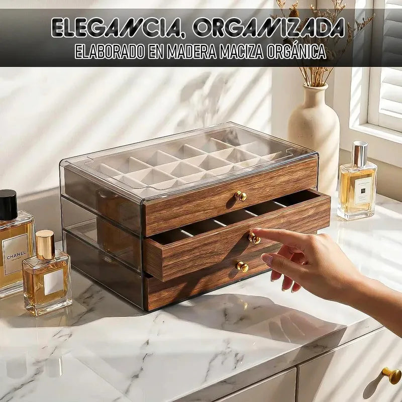 Caja De Joyas De Madera Con Cajones, Organizador Para Anillos Y Collares Marrón
