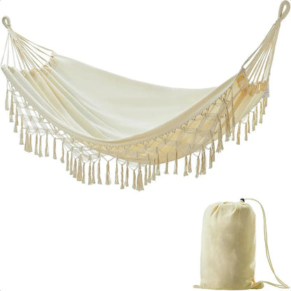 Hamaca Colgante Okshop Algodón Diseño Borlas 2.5m X 80cm Beige
