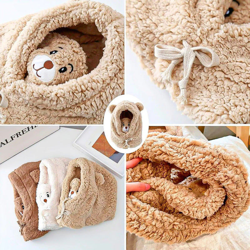 Gorro Invierno De Lana Con Diseño De Oso Y Cuello Ajustable Para Adultos, Marrón Oscuro Unica