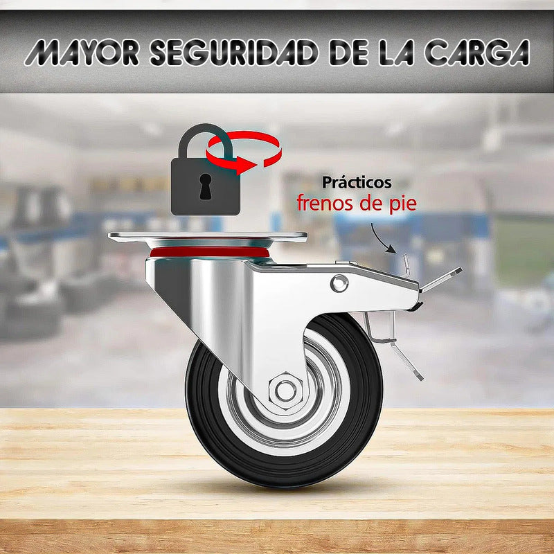 Pack 6 Rueda Giratoria Rueda Con Freno Ruedas Para Muebles Negro