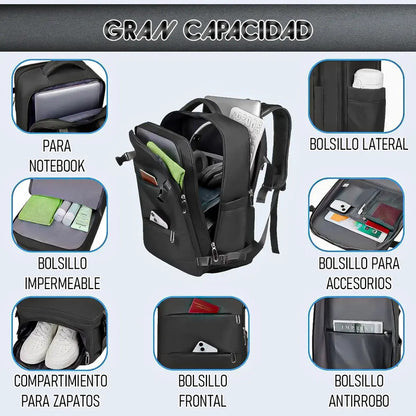 Mochila De Viaje Okshop Impermeable Para Notebook De 15.6  Con Usb Negro