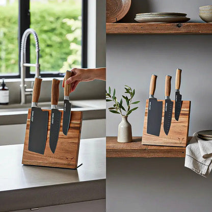 Organizador Cuchillos Magnetico Block Magnético Wayu Soporte Madera Acacia