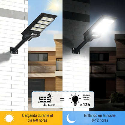 Reflector Led Solar Arca De 1 Kw Con Sensor De Movimiento Y Luz Blanca Negro Blanco