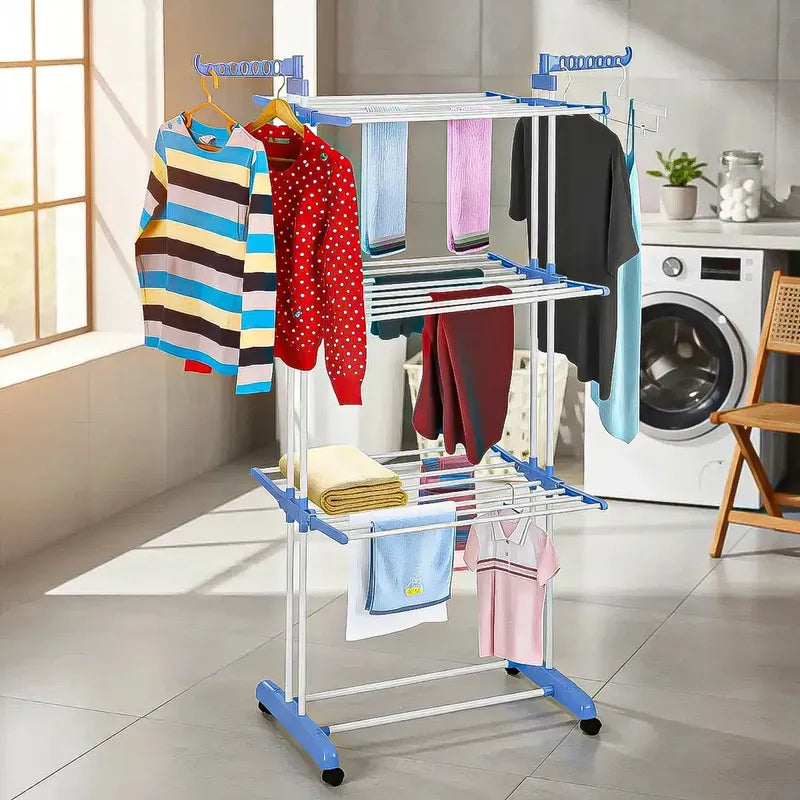 Tendedero Okshop Vertical Plegable Con Ruedas Y 3 Niveles, Para Secar Ropa Blanco