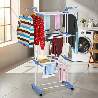 Tendedero Okshop Vertical Plegable Con Ruedas Y 3 Niveles, Para Secar Ropa Blanco