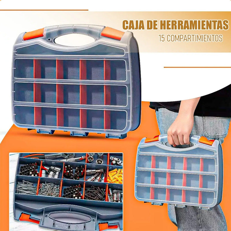 Caja Organizadora Tornillos 15 Compartimentos Okshop Plástico Gris