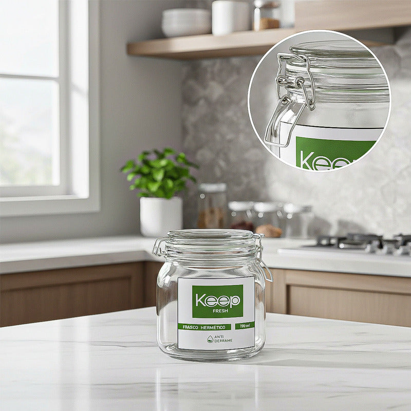 Frasco Hermético De Vidrio Keep Para Alimentos De 750 Ml Verde