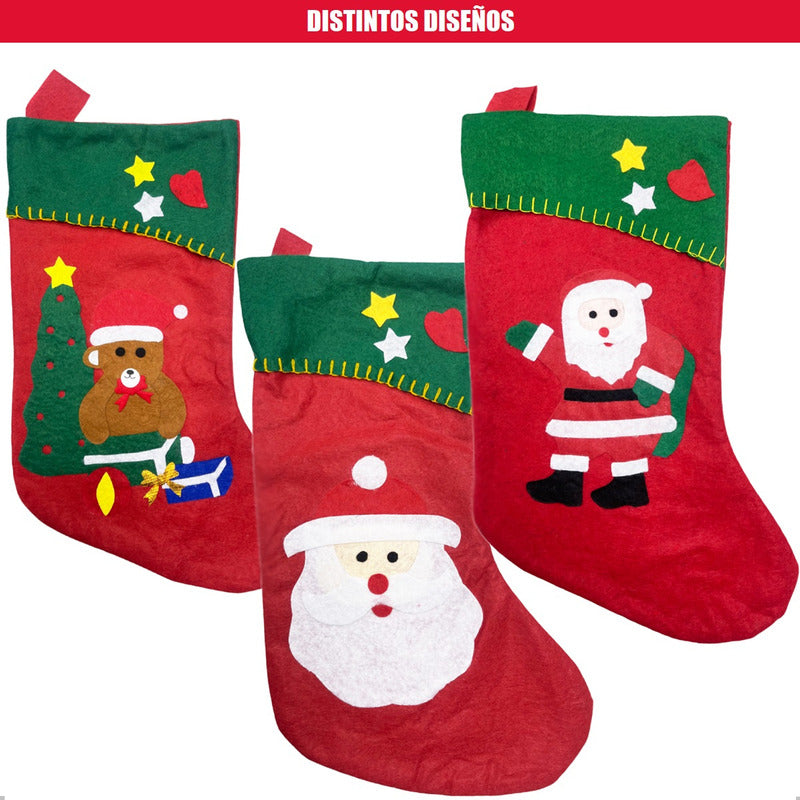 Pack De 6 Botas Navideñas Rojas De Tela Para Adornos Rojo